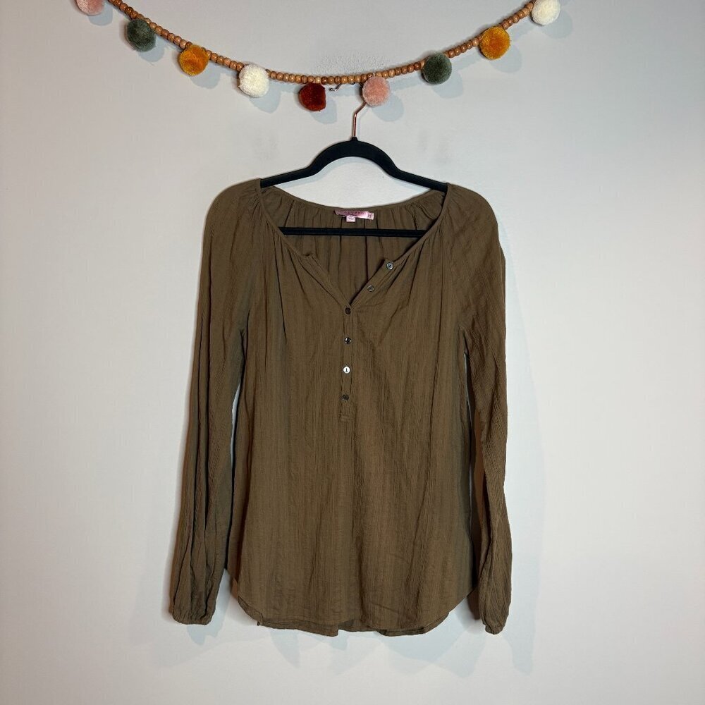 Calypso St. Barth dark green gauze type peasant top